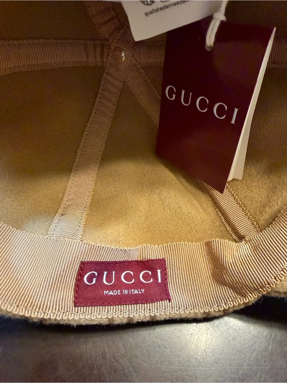 New Authentic Gucci GG Supreme Logo Wool Baseball Hat Tan Size L